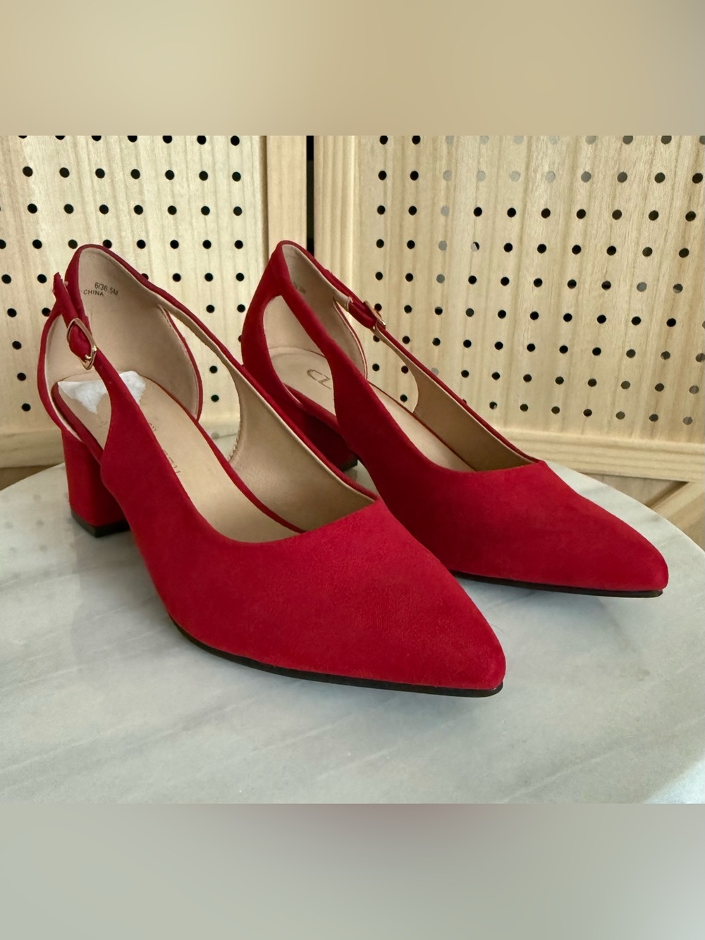 CL by Laundry Red Suede Pointed Slingback Pumps